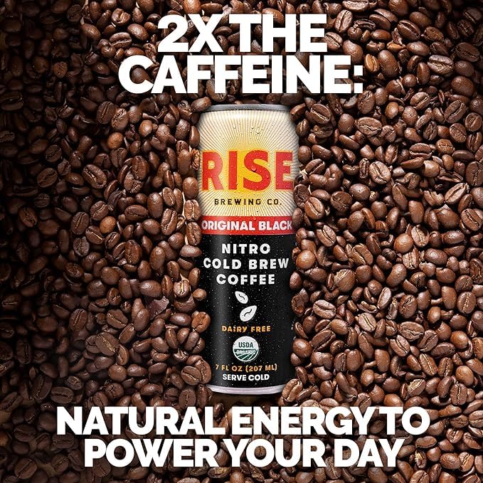 RISE Brewing Co. | Original Black Nitro Cold Brew Coffee | Sugar and Gluten-Free Vegan | Organic &amp Non-GMO | Low Acidity | 7 fl. oz. Cans (4 Pack)