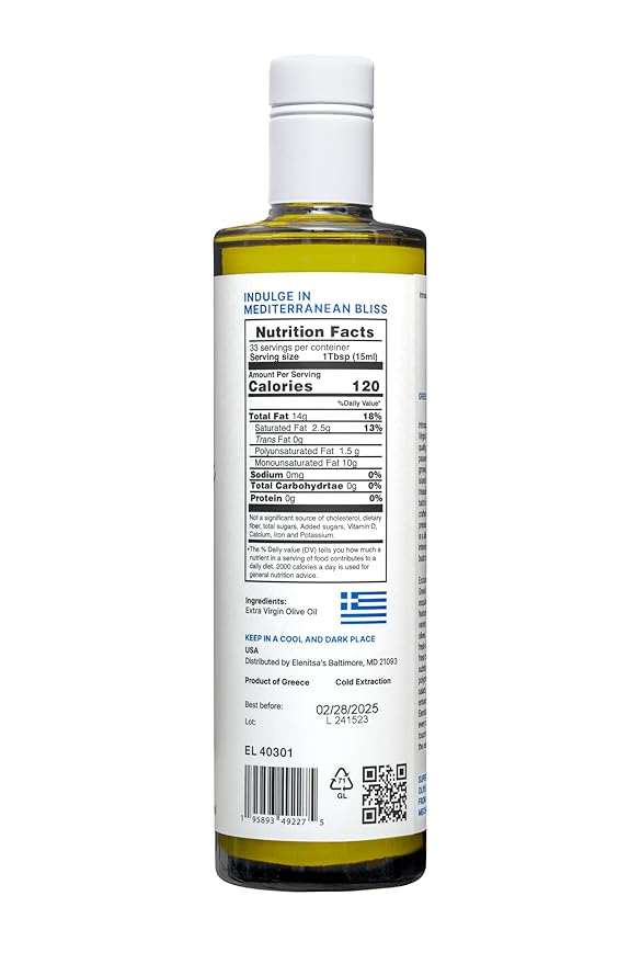 Elenitsa's Special Select Greek Gourmet Extra Virgin Olive Oil - Perfect for Sauteing Grilling Salad Dressings and Cooking - Cold-Pressed Lianolia &amp Koroneiki Olives Rich in Polyphenols