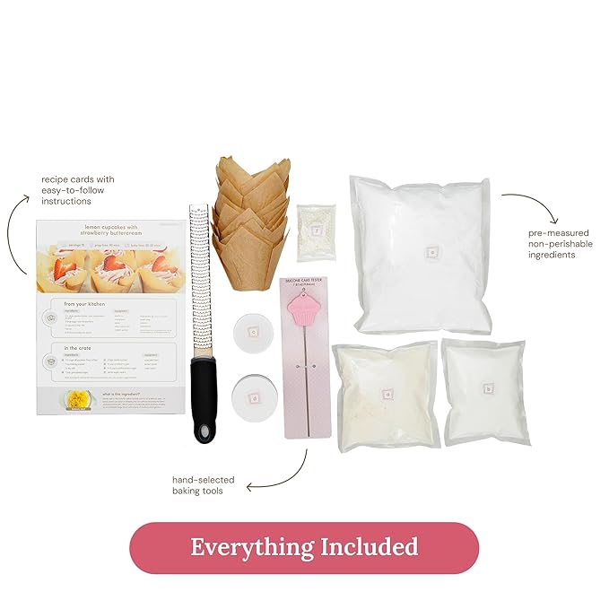 CrumbleCrate Lemon Cupcake with Strawberry Buttercream DIY Baking Kit for Adults | Gourmet Cupcakes Making Set with Pre-Measured Ingredients | Perfect Baking Gift