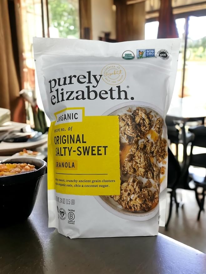 Purely Elizabeth Organic Original Salty-Sweet Ancient Grain Granola Gluten-Free Non-GMO (1 Ct 24oz Bag) + Logic Dealz Zip Loc Baggie-To-Go