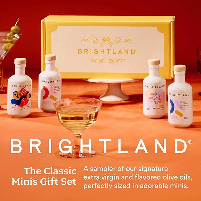 Brightland The Classic Minis Gift Set 4-Piece Set - Olive Oil Bundle Includes an Assortment of Signature Extra Virgin &amp Flavored Olive Oils - 4 x 3.4 Fl Oz Bottles