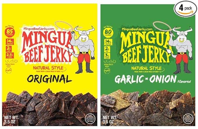 Mingua Beef Jerky - Two Milds + Two Garlic &amp Onions 3.5 ounces 14.0 Ounce