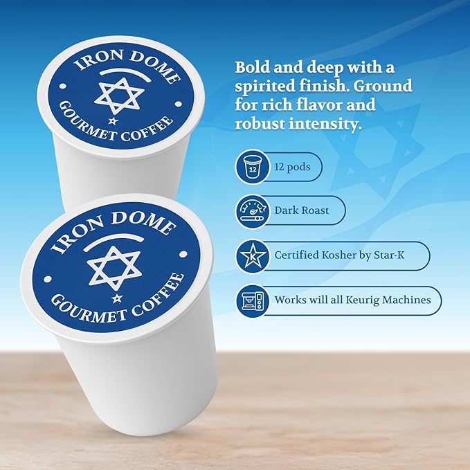 Iron Dome Coffee – Sabra Spirit Dark Roast Coffee Pods – Bold &amp Full-Bodied Flavor – Freshly Roasted Dark Roast K Cups Coffee – 12 Count