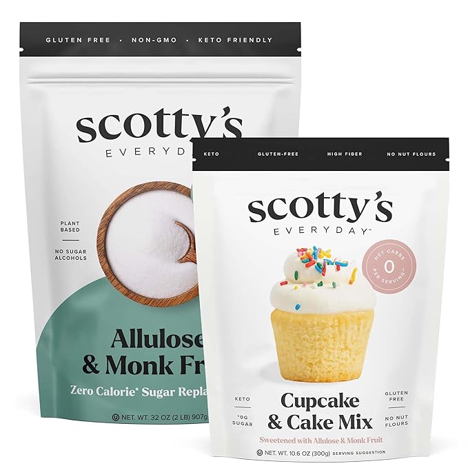 Keto Cupcake &amp Cake Zero Carb Mix 10.6oz and Allulose &amp Monk Fruit Zero Calorie Sugar Replacement 2lb Bundle