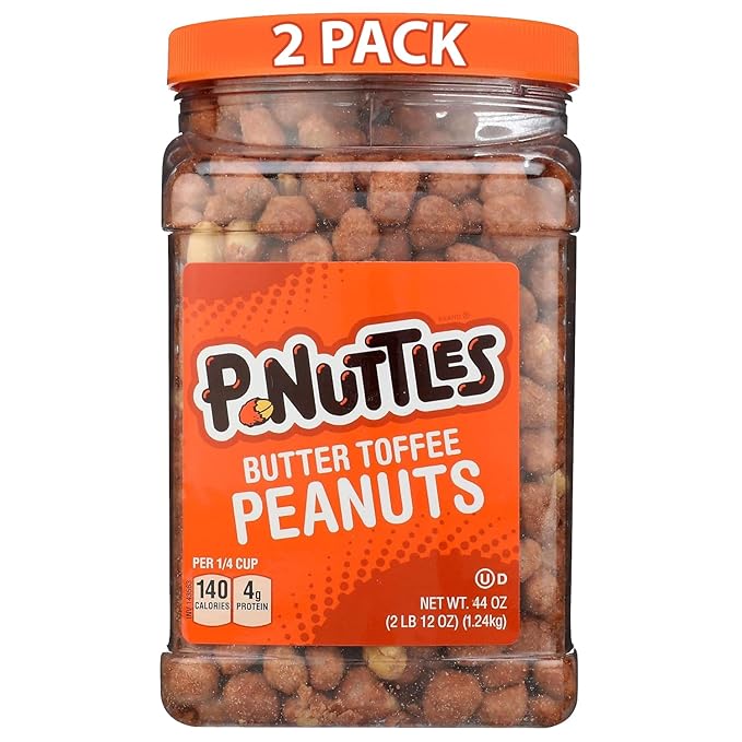 P-Nuttles Butter Toffee Covered Peanuts 44 Oz Resealable Jar (Pack of 2) - Sweet &amp Salty Candied Peanuts Snacks - Perfect for Parties Travel &amp Gatherings - Kosher Certified Crunchy Gourmet S