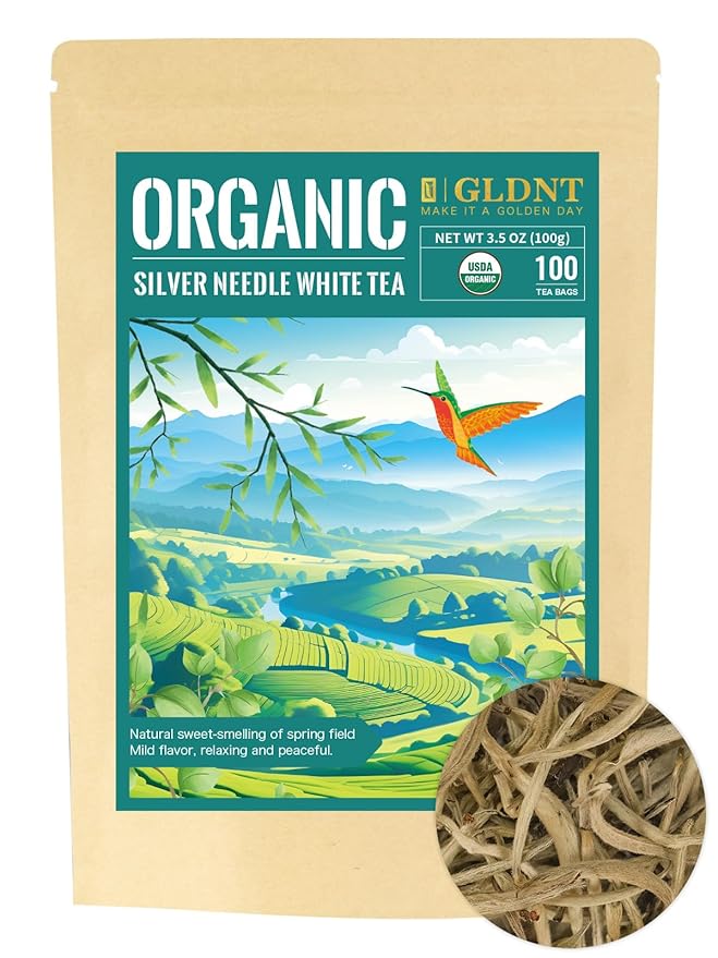 GLDNT Organic Silver Needle White Tea Premium Chinese Organic White Tea Loose Leaf Low Caffeine Delicate &amp Smooth Flavor 3.5oz