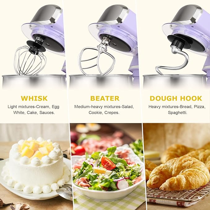 Stand Mixer Kitchen in the box 3.2Qt Small Electric Food Mixer6 Speeds Portable Lightweight Kitchen Mixer for Daily Use with Egg WhiskDough HookFlat Beater (Purple)