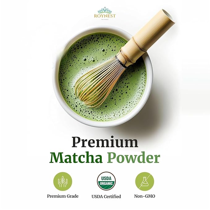 Roynest Premium Organic Matcha Powder – 100% Pure Matcha for Iced Lattes Smoothies Cold Drinks &amp Baking | Clean Energy Vegan Non-GMO USDA Certified | 50g Resealable Pouch (3 Pack)