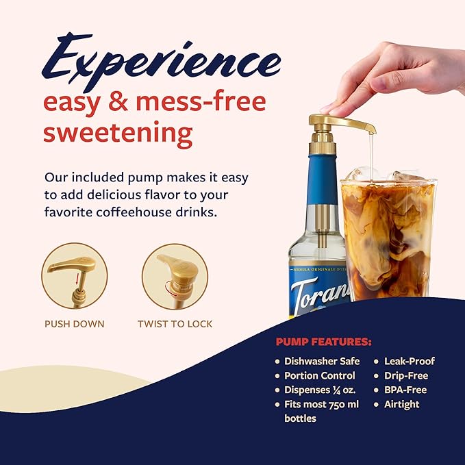 Torani Sugar Free Classic Caramel Syrup and Sugar Free French Vanilla Syrup Variety 2-Pack Coffee Syrups for Drinks Pumps Included 25.4 Fl Oz Ea