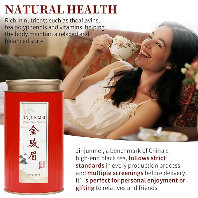 CHADUO Golden Monkey Tea Loose Leaf Jin Jun Mei Black Tea Loose Leaf Authentic Wuyi Mountain Jinjunmei Black Tea Rich Floral Aroma And Honeyed Fruity Aroma 150g/5.29oz Grade AAA 金骏眉 红茶 中国茶