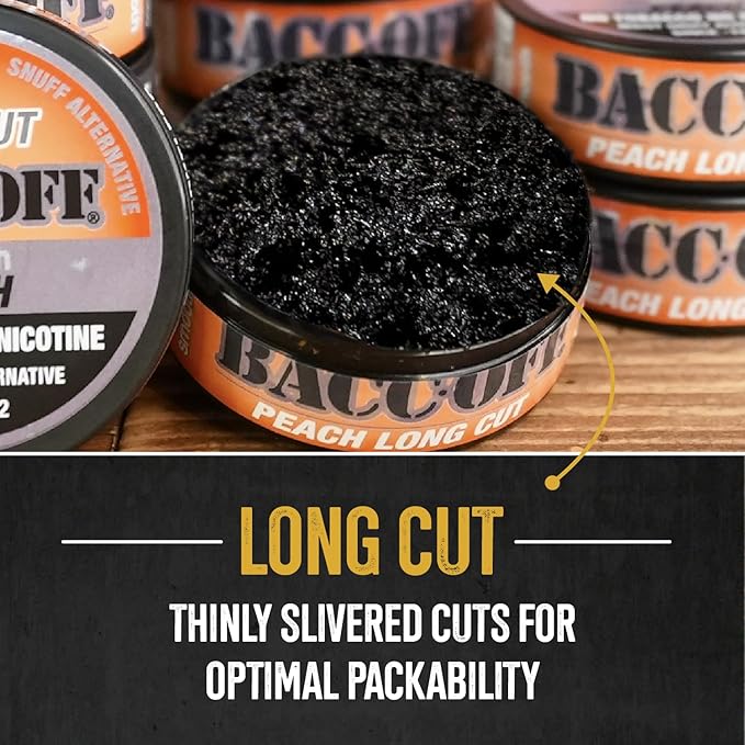 5 Cans BaccOff Smooth Peach Long Cut Sweet Tea Base with Tart Peach Undertones Realistic Moist Alternative