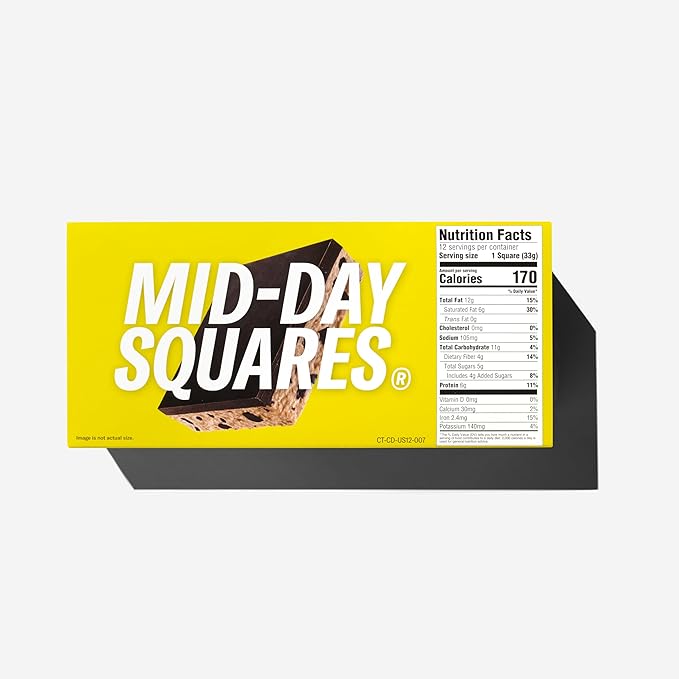 Mid-Day Squares Cookie Dough Protein Chocolate Bars 1.16 Oz each 3 Packs (36 Squares) | Made with Real Chocolate 6g Plant Protein 4g Fiber Gluten Free Plant-Based