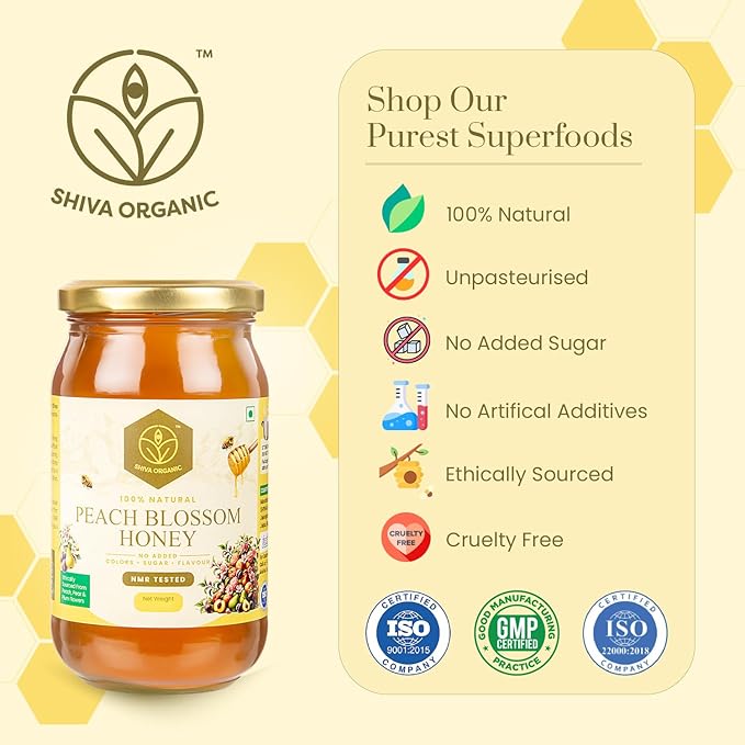 Shiva Organic's Peach Blossom Honey - Pure Raw Unfiltered (35.27 Ounces (1000g) Peach Blossom Honey)