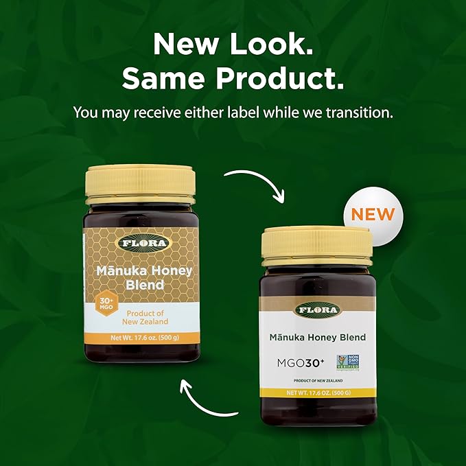 Flora - Manuka Honey - MGO 30+ - Sustainable Honey from New Zealand - Non-GMO &amp Unpasteurized - 17.6 oz. Jar