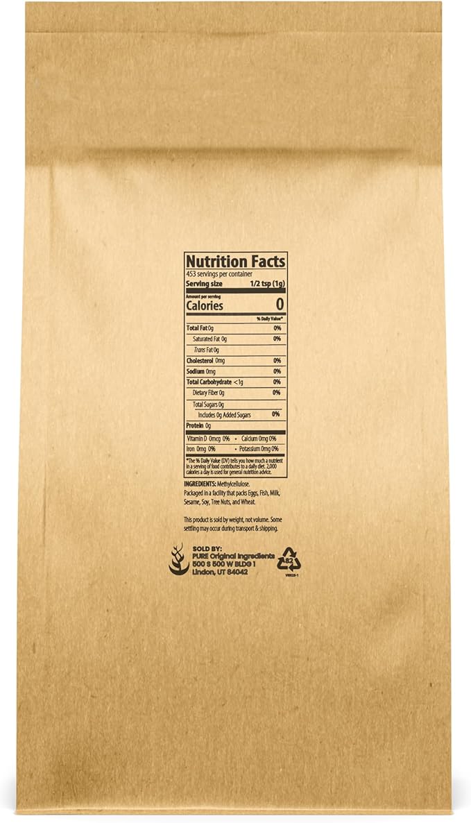 Pure Original Ingredients Methylcellulose (1 lb) Always Pure Thickener &amp Emulsifier Food Grade