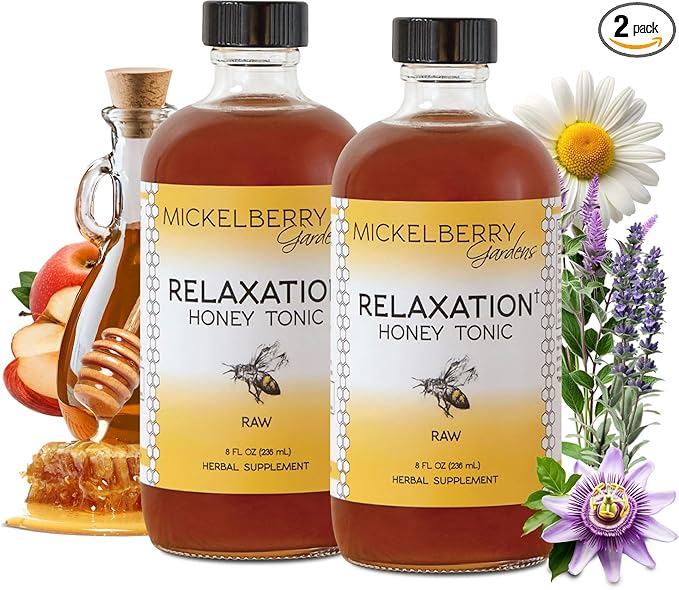 Mickelberry Gardens Relaxation Honey Tonic – Natural Tension Relief &amp Sleep Support with Chamomile Lavender &amp Organic Herbs – 8 Oz (Pack of 2)