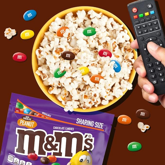 M&ampM'S Peanut Dark Chocolate Candy Bulk 9.4 oz Resealable Bag (Pack of 8) â€“ Dark Chocolate Candy Assortment for Parties Movie Snacks and Office Treats