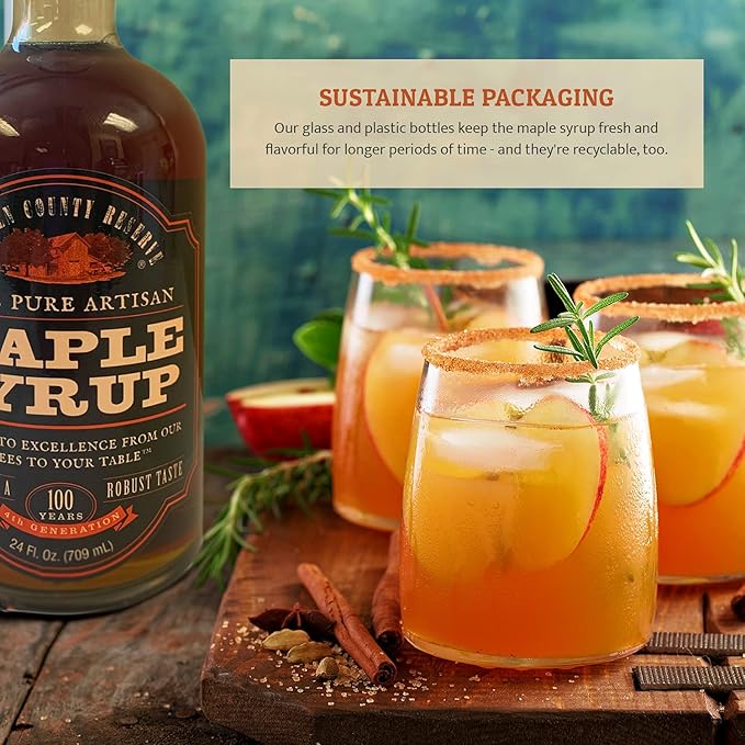 Lincoln County Reserve 100% Pure Maple Syrup with Robust Taste - 100% Pure Artisan Maple Syrup - Made in the USA 24 oz Glass Bottle 2 Pack