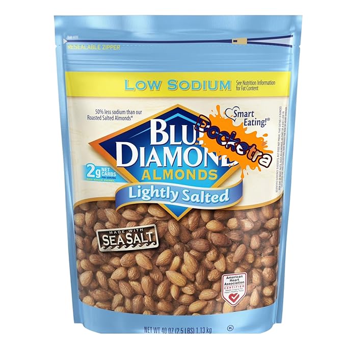 Blue-Diamond's Lightly Salted Whole Almonds Roasted Premium California Almonds Protein-Rich Healthy Snack Crunchy Nut Snack for On-the-Go | 40 oz Resealable Bag