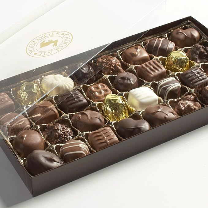 Assorted Chocolates Gift Box 1lb. (32pc) - Milk Dark White Chocolate Caramels Clusters Creams - Unique Ideas for Holidays Birthdays Business Gifts Party Favor