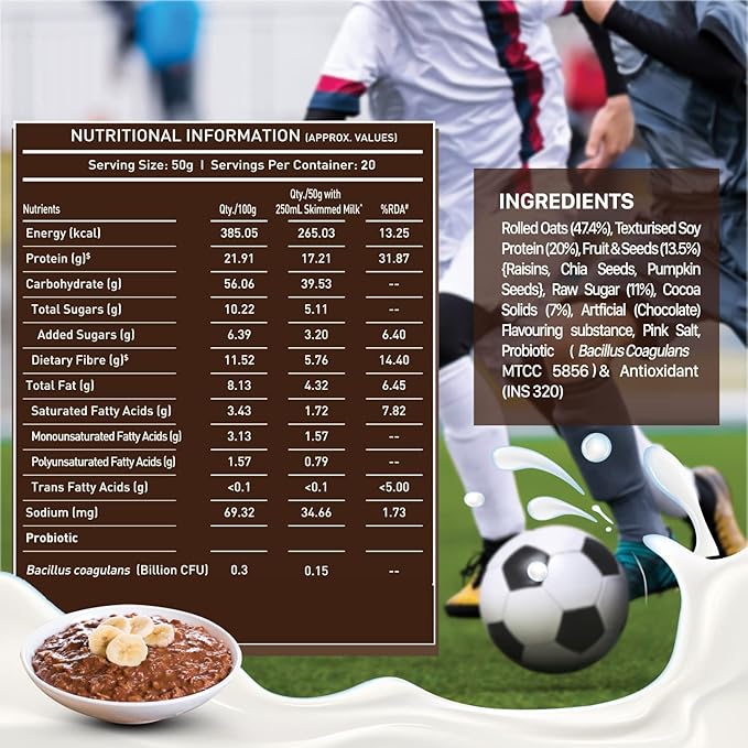 Roti High Protein Oats with Added Probiotics 17 g Protein Rolled Oats Breakfast Cereals Gluten Free Trans Fat Free for Weight Management Dark Chocolate 1 kg