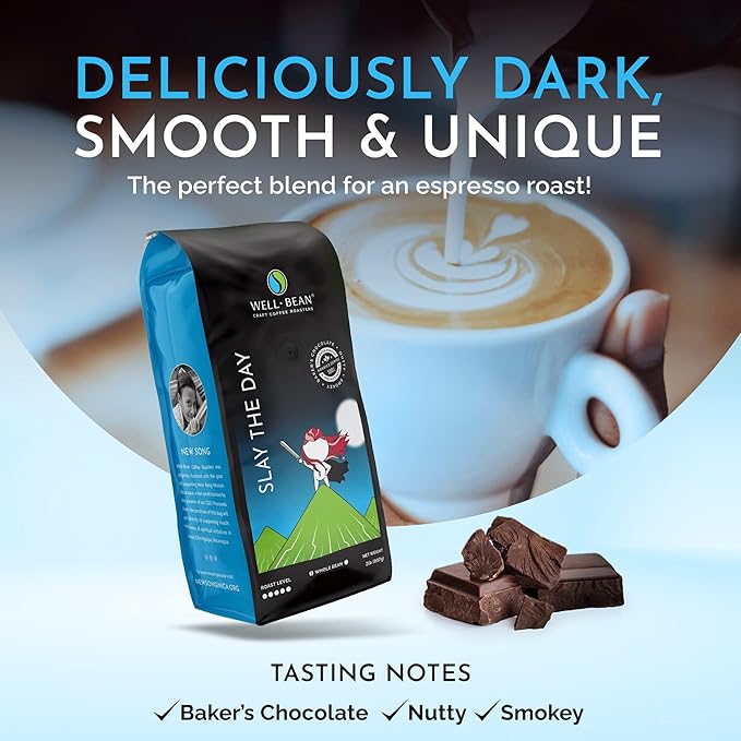 Well-Bean Coffee - Slay the Day Whole Bean Coffee Dark Brazilian Coffee Vegan Coffee Beans Whole Gluten-Free and Keto Friendly Dark Roasted Coffee 2 lb Coffee…