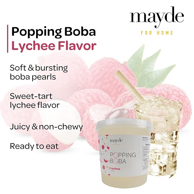 Mayde Popping Boba Pearls for Drinks Desserts &amp Breakfast Bowls (Lychee Flavor 7 Pounds)