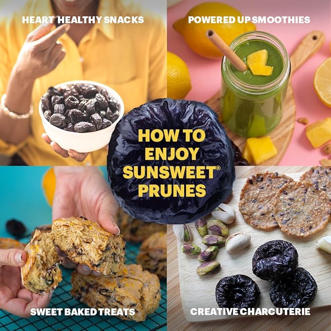 Sunsweet D'Noir Preservative Free Prunes - Prunes Pitted Unsweetened &amp Dried - Gluten Free Vegan Low Fat - Fiber &amp Minerals - 8 oz Pouch x 3 Pack
