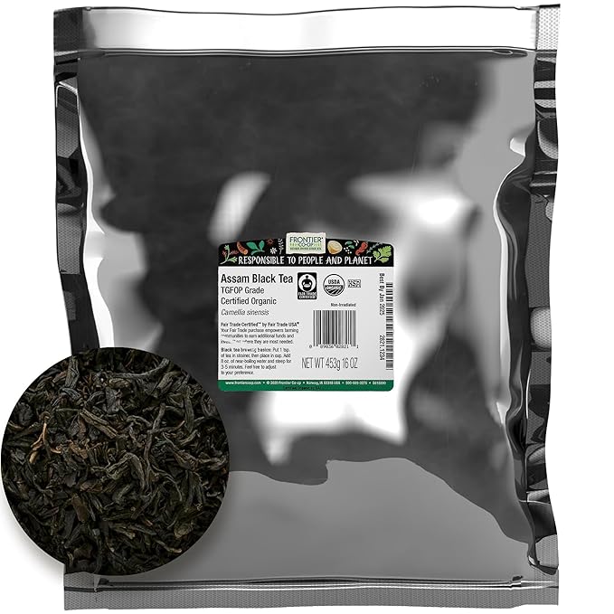 Frontier Co-op Organic Fairtrade Assam Black Tea Tippy Golden Flowery Orange Pekoe Loose Leaf Kosher | 16 Ounce (Pack of 1)