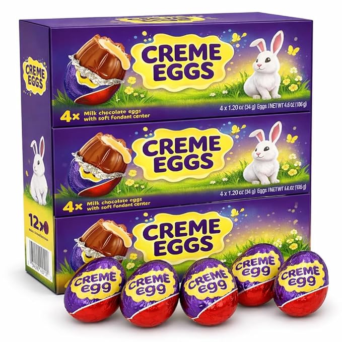 Easter Creme Eggs Milk Chocolate Candy 12 Individually Wrapped - Easter Hunt Basket Stuffer Filler Party Favor Gift 3 Box Packs (Each 4 Eggs)