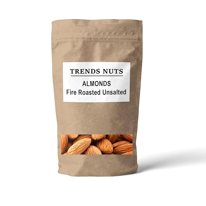 Trends Almonds - Fire Roasted Unsalted - Premium Quality- Natural Non-GMO No Preservatives Perfect for Snacking Baking and Cooking (3 LBS)