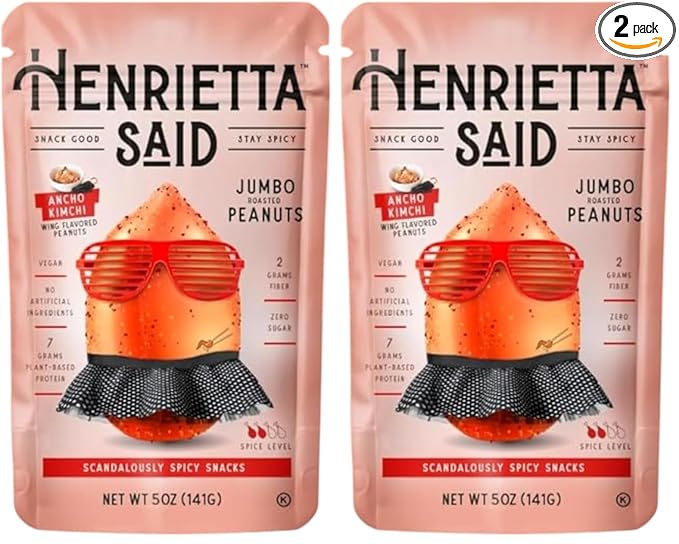 Henrietta Said Wing-Flavored Peanuts - Truly Good Foods Snacking Nuts - Bold Flavors - Savory &amp Spicy - Jumbo Flavored Peanuts - Protein Packed Vegan Snack - 1 (5-oz) Pack - Ancho Kimchi (Pack of