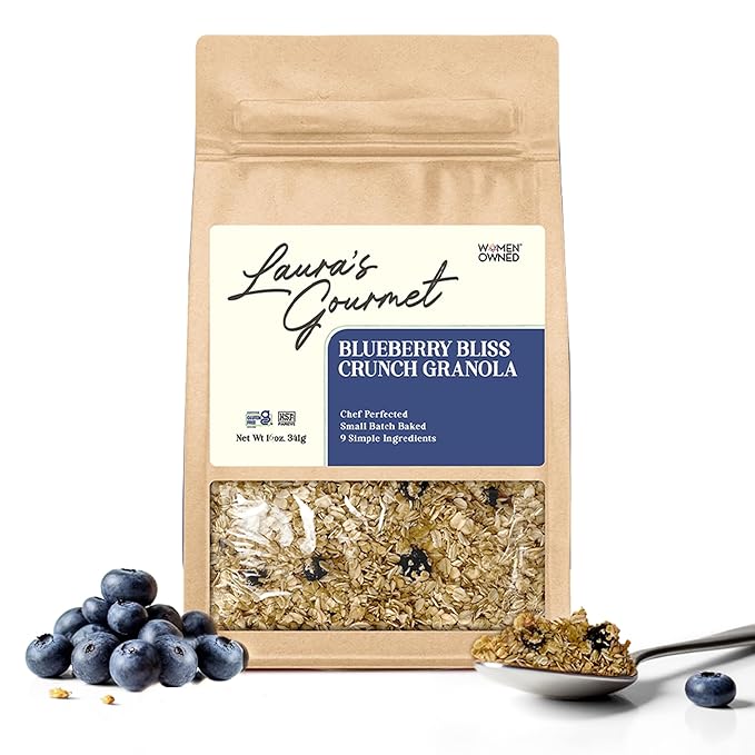 Laura's Gourmet Granola - BlueBerry Bliss Crunch - Gluten Soy &amp Dairy Free - Organic Agave Chewy Blueberries Citrus &amp Flax Vegan Artisan Chef's Trifecta of Taste Texture &amp Mouthfeel