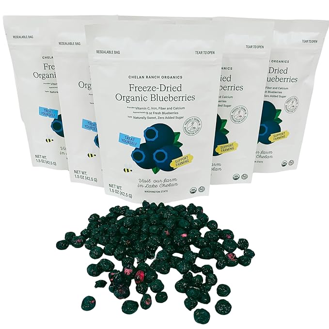 Chelan Ranch Organics Premium Freeze-Dried Organic Blueberries Non-GMO &amp Vegan 1.5 Ounce Bag (12-Pack)