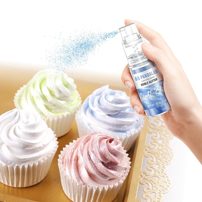 Edible Glitter Spray – Pandalab Food Grade Drink Shimmer Powder Luster Dust Spray for Cocktails Cakes Cupcakes Chocolate &amp Baking White Light Blue Light Green Light Pink 5g / Bottle
