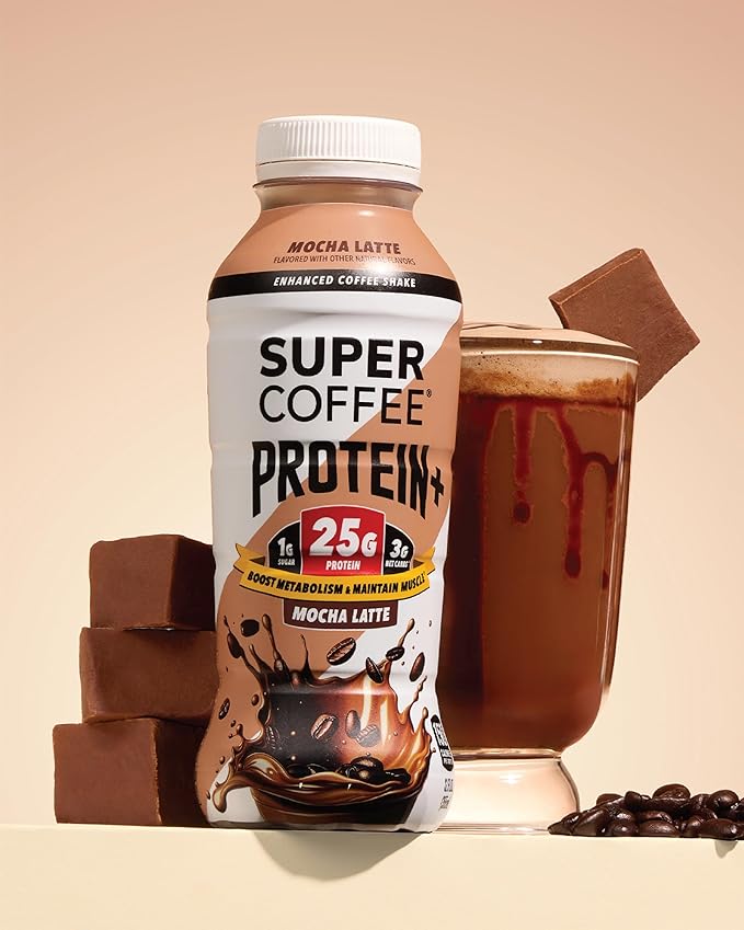 SUPER COFFEE Protein+ Keto Protein Coffee (0g Added Sugar 25g Protein 150 Calories) [Mocha] 12 Fl Oz 24 Pack | Iced Smart Coffee Drinks