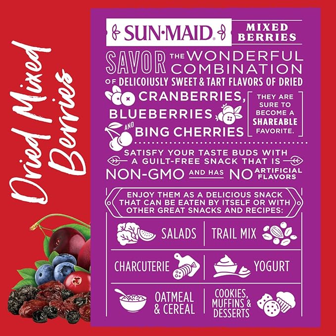 Sun-Maid Dried Mixed Berries 15oz &amp Dried Mangos 15oz Resealable Bags - Dried Fruit Snack for Lunches Snacks and Natural Sweeteners