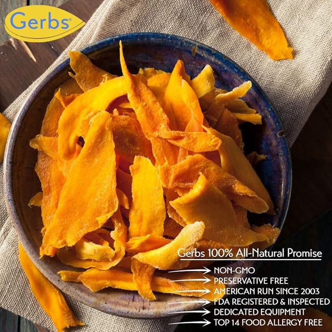 Gerbs Dried Mango Slices Unsweetened 4 lbs. | Dehydrated Unsulfured Resealable Bag | Naturally Chewy &amp Vibrant | Top 14 Allergen-Free