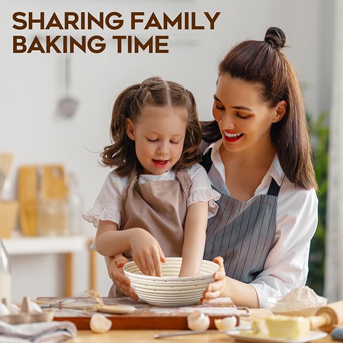 Banneton Proofing Basket for Sourdough Bread Handmade &amp Natural Rattan - Round Dough Rising Basket for Baking - Perfect for Artisan Breads (Round of 2 Gift Set)