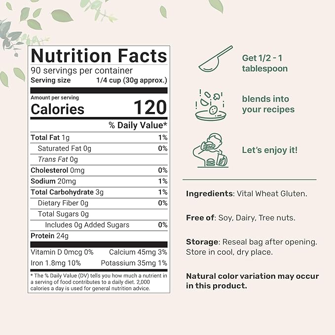 Premium Vital Wheat Gluten 6lbs Powder | Great for Bread Making &amp Seitan | 24g High Protein Per Serving | Low Carb Baking Flour | Plant Based | Vegan &amp Keto Friendly | Non-GMO