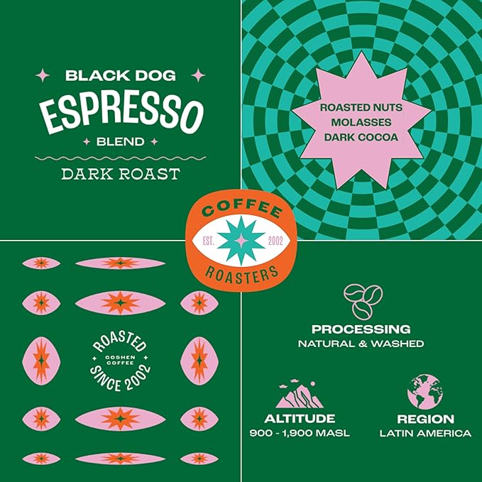 Goshen Coffee Roasters Whole Bean Black Dog Espresso Blend | Dark Roast Espresso or Brewed | Award-Winning Natural and Washed | Roasted Nuts Molasses Dark Cocoa Flavors | 2 Lb Bag