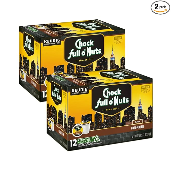 Chock Full o'Nuts Colombian Coffee Compatible with Keurig K-Cup Pods 12 CT (Pack of 2)
