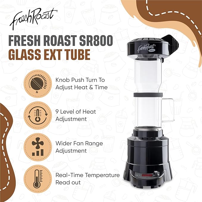 Coffee Roaster Bundle SR800 Glass Extension Tube Pour Over Digital Scale (4lbs) Sample Pack of Green Beans (2-Pack) Sample Trays Chaff Brush