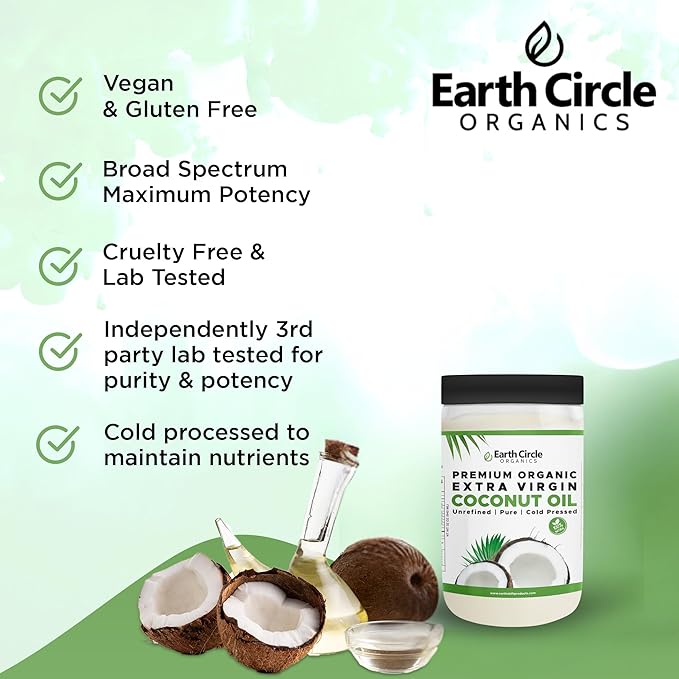 Earth Circle Organics Premium Ultra Pure Extra Virgin Coconut Oil Cold Pressed Baking Smoothies Skin &amp Hair Care Gluten-Free Keto &amp Paleo Friendly (32 Ounce Unrefined) - Pack of 3
