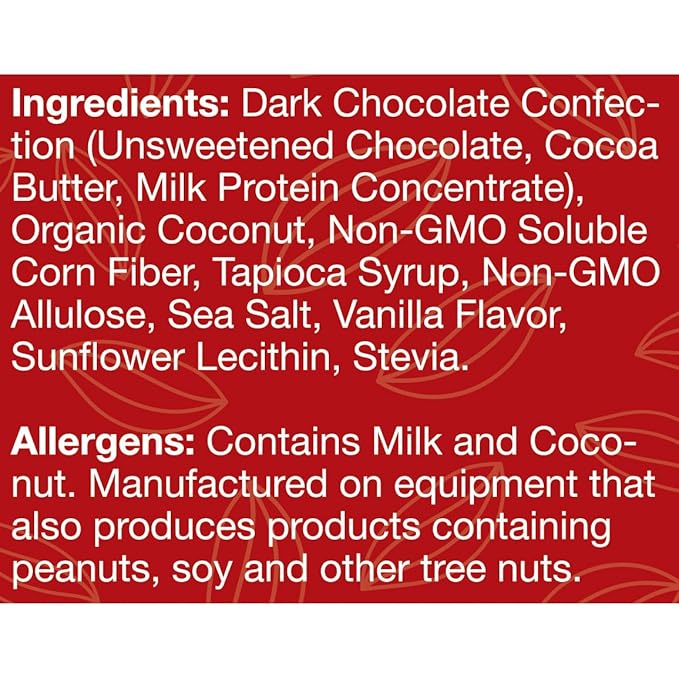 ChocoRite Dark Chocolate Coconut | No Added Sugar | Gluten Free Soy Free Non-GMO | No Sugar Alcohols | Pack of 6 Pouches