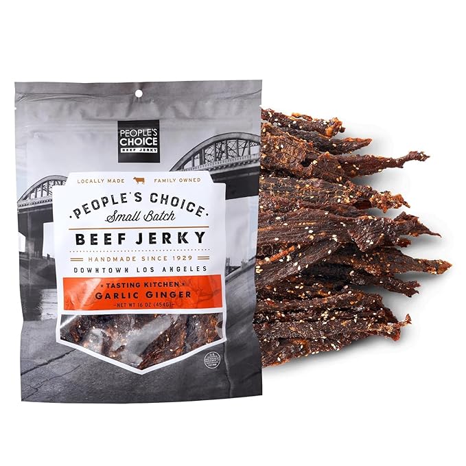 People’s Choice Beef Jerky – Tasting Kitchen – Garlic Ginger – Sweet &amp Savory – 10g Protein – Made in USA – 1 Pound (16 oz) Bag