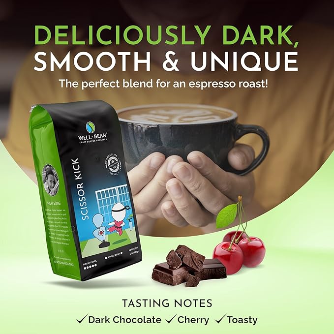 Well-Bean Coffee - Scissor Kick Whole Coffee Beans Blend Dark Roast Coffee Beans Vegan &amp Gluten-Free Keto Coffee Papua New Guinea Brazilian &amp Sumatra Coffee 2 lb