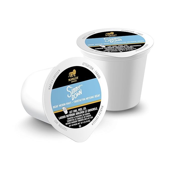 Marley Coffee Simmer Down Decaf Swiss Water Process Medium Roast Coffee Keurig K-Cup Brewer Compatible Pods 12 Count (Pack of 6)
