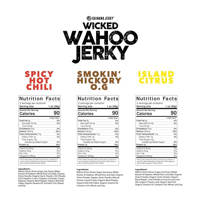 Smokin' Hickory O.G. Wahoo Ono Fish Jerky - Smoky Umami Flavor - Artisan Crafted Organic Omega-3 Rich Low-Calorie Low-Sodium &amp Low-Sugar 2oz (Pack of 3)
