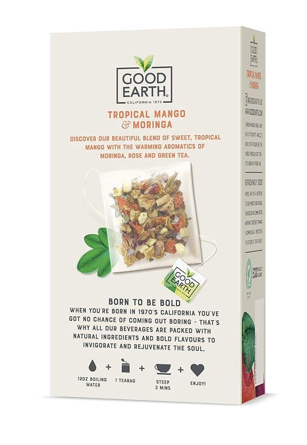 Good Earth Sensorial Blend Flavored Herbal Tea Tropical Mango and Moringa No Artificial Color No Preservatives 15 Bag (Pack of 5)